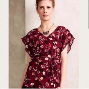 Anthropologie Meadow Rue Floral Short Sleeve Blouse Top